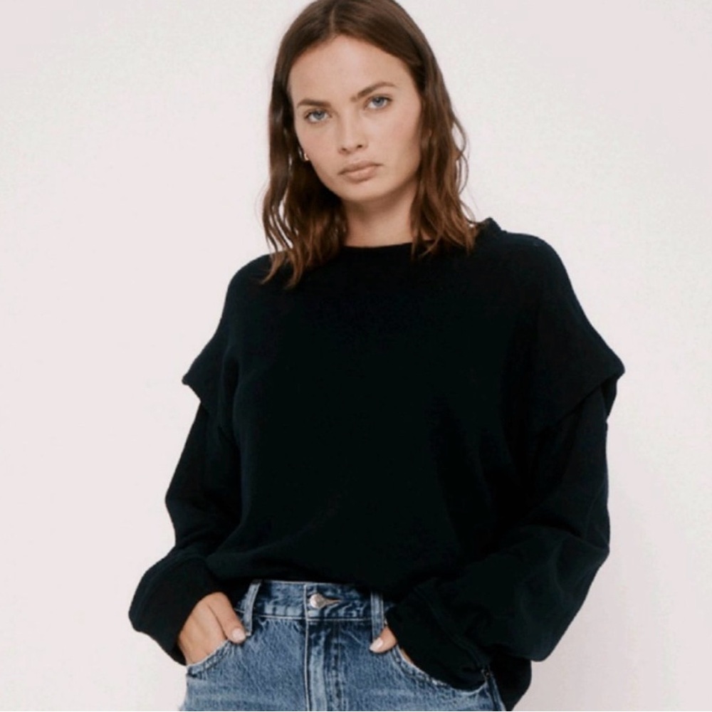 Pistola Ruffle Shoulder Sweatshirt Top Black Minimal Chic Size S
